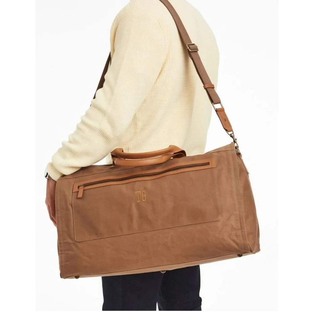 Mark & Graham Beckett Convertible Garment Bag Khaki Brn Canvas Leather Travel NW